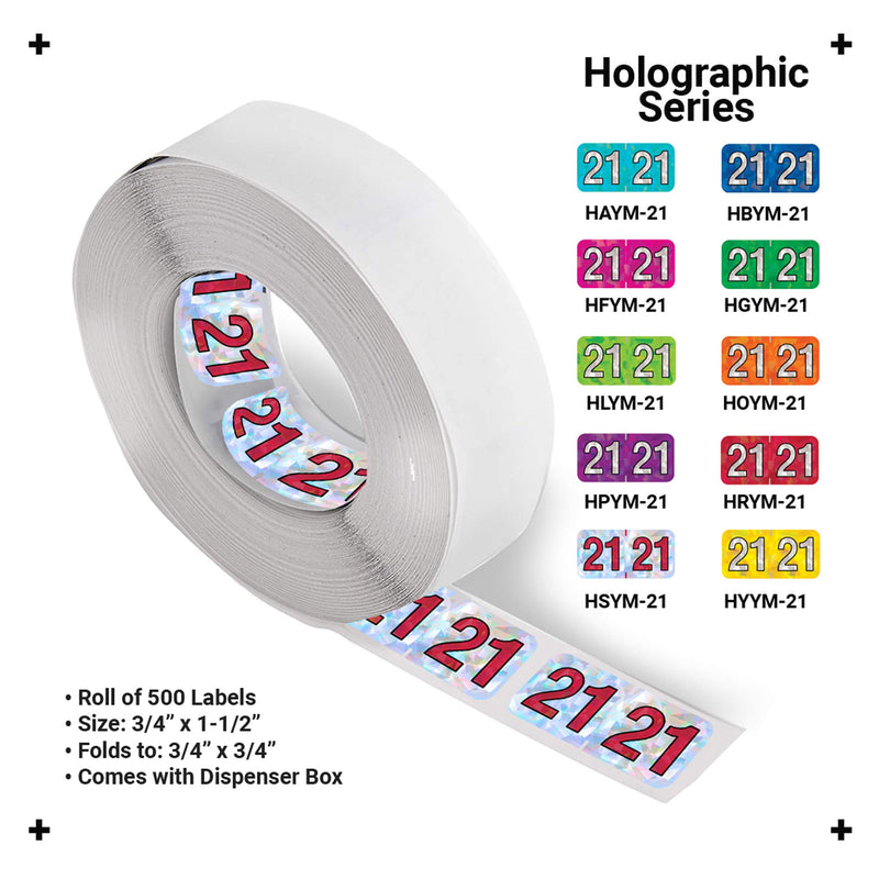 Doctor Stuff - 2021 Year Labels, Holographic Series, Holo Silver Stickers, 500/Roll, 1 Roll, 3/4" x 1-1/2" - LeoForward Australia