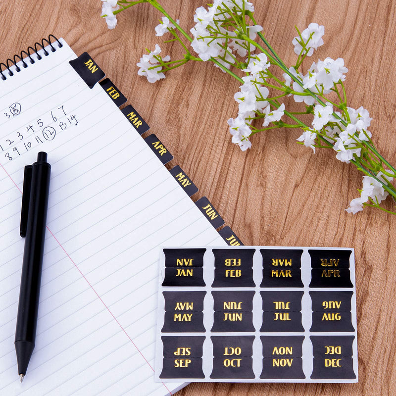  [AUSTRALIA] - AIEX 72Pcs Monthly Tabs Calendar Stickers, Monthly Calendar Stickers Tabs Adhesive Index Tabs for Planners, Journal, Notebook, Agendas and Organizers, Office and Sturdy (Black) Black, 72pcs