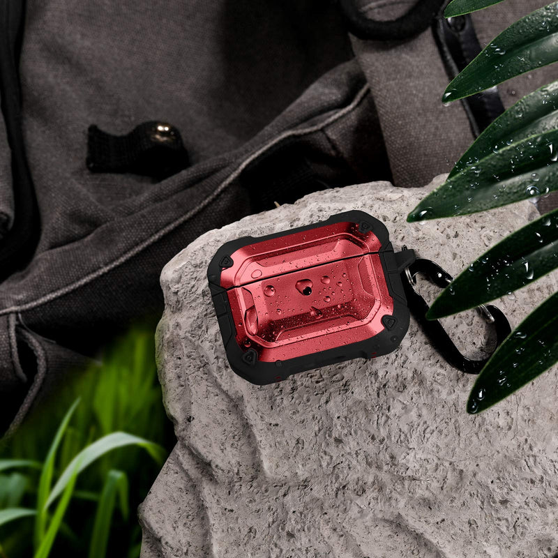 Mastten for AirPods Pro Case Cover, Flexible Hard Shield Design, Durable PC/TPU Protective Charging Case Skin with Carabiner, Wine Red Dark Red/Black - LeoForward Australia