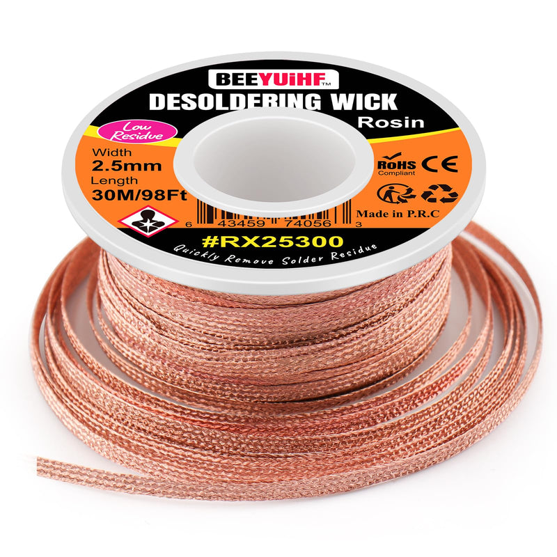  [AUSTRALIA] - BEEYUIHF Desoldering Braid, 30M - 98ft Desoldering Wire, 2.5mm No-Clean Solder Desoldering Braid, Wicks Strands for Desoldering, Desoldering Wick for Removing Solder for Disassembling Electrical Components 30m Spool 30M - 98ft Length