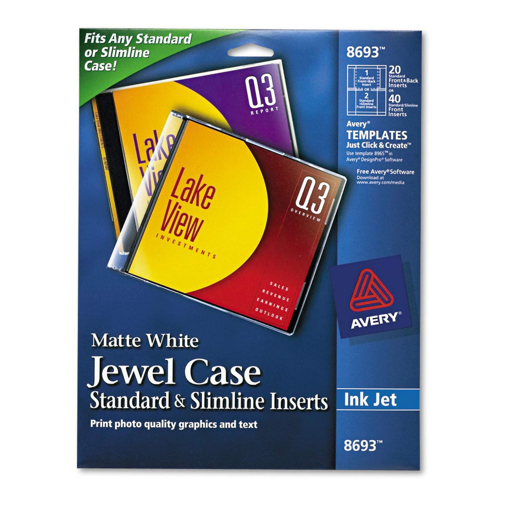  [AUSTRALIA] - Avery 8693 Inkjet Cd/Dvd Jewel Case Inserts, Matte White, 20/Pack