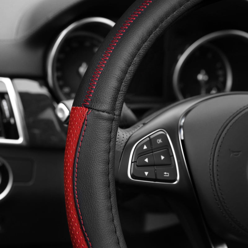  [AUSTRALIA] - FH Group FH2007RED Red Sleek and Sporty Leather Steering Wheel Cover