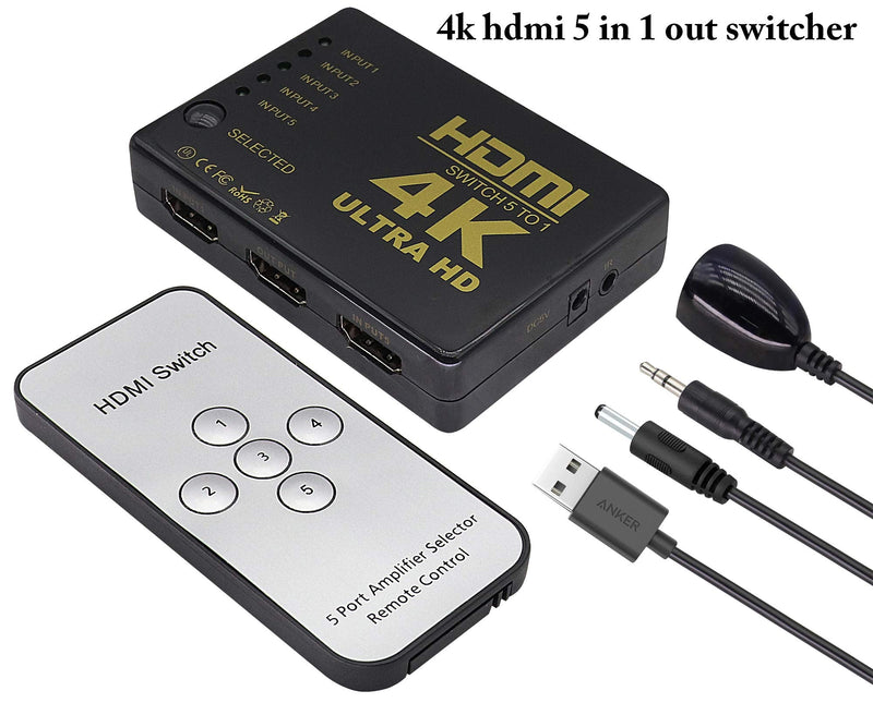  [AUSTRALIA] - zdyCGTime HDMI1.4 switcher with IR Remote Control 4K Smart 5 Ports with Power Supply,1080P HD Video HDMI 5 in 1 Out,for Digital HD TV with HDMI interfaces,Set-top Boxes,DVD and Other Devices.(1Pack)