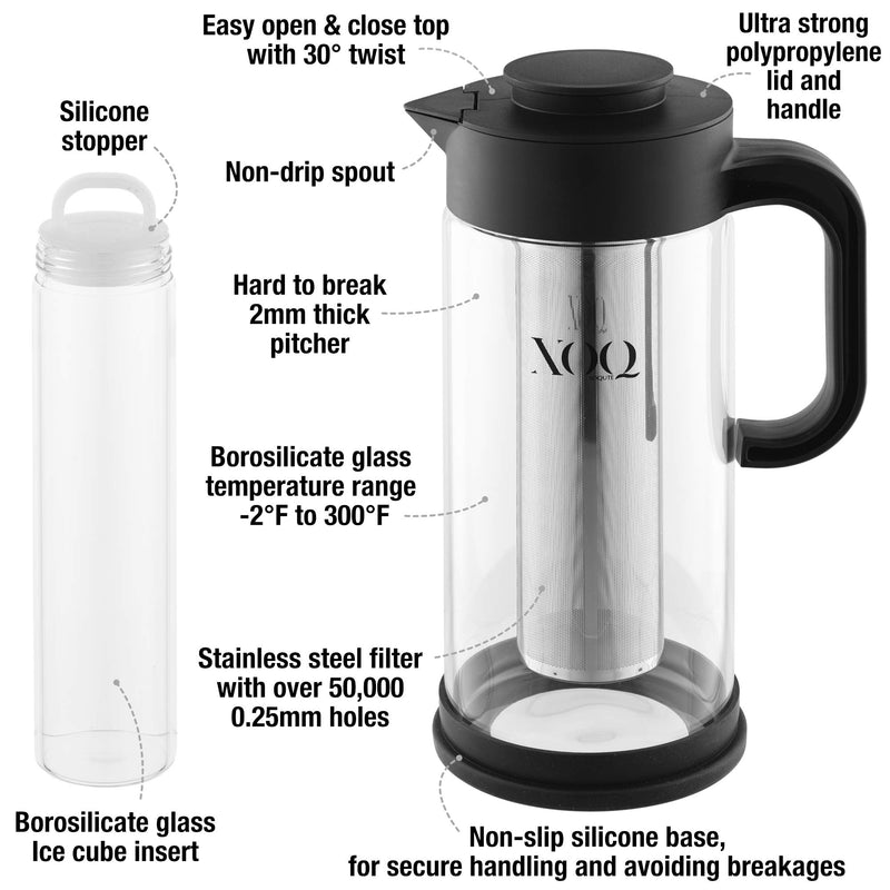  [AUSTRALIA] - XOQute 50 Oz/1.5L Borosilicate Glass Cold Brew Maker With Ice Cube Cooling Element | Cold Brew Coffee Maker | Iced Tea Maker With Pitcher | Ice Coffee Cold Brew Pitcher | Cool Brew Iced Coffee Maker | Cold Brew Tea | Ice Coffee Makers Cold Brew Machine