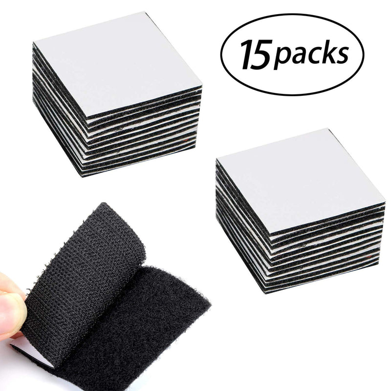  [AUSTRALIA] - YBWM 15PCS Industrial Strength Hook and Loop Strips with Adhesive Double Sided Interlocking Tape Heavy Duty Sticky Back Fasteners Mounting Squares for Home Office Outdoor(Black, 2.4x2.4 Inch) 2.4x2.4 inch (15pair)