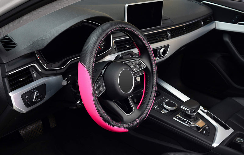  [AUSTRALIA] - LABBYWAY Microfiber Leather Auto Car Steering Wheel Cover,Universal Fit 15 Inch Anti-Slip Wheel Protector (Pink) Pink