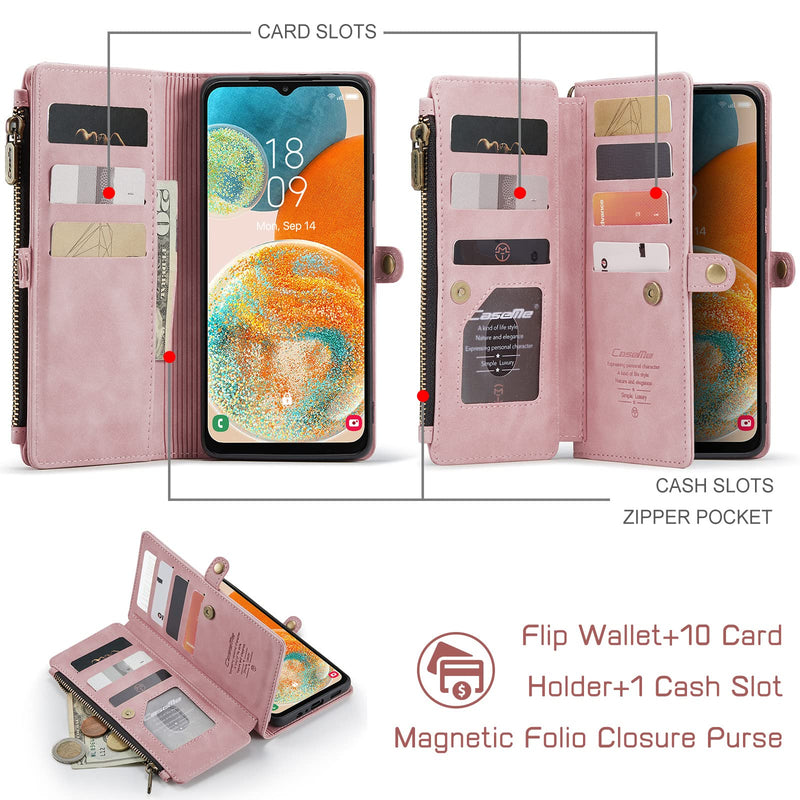  [AUSTRALIA] - Defencase Samsung Galaxy A23 5G/4G Case, Samsung A23 5G Case Wallet for Women and Men, Fashion PU Leather Magnetic Flip Strap Zipper Card Holder Wallet Phone Case for Galaxy A23 5G, Elegant Rose Pink