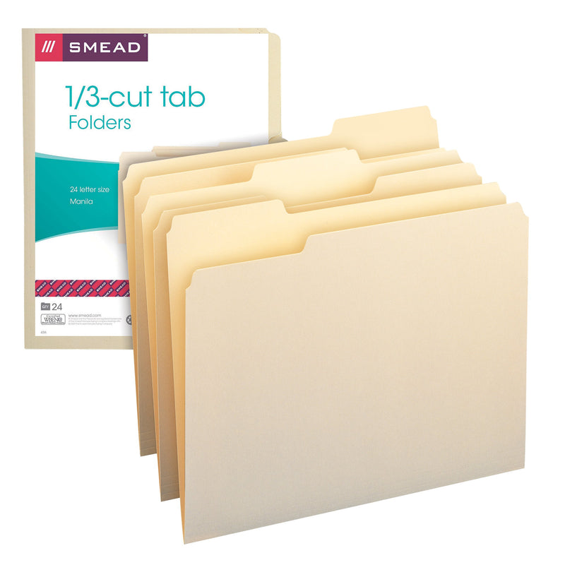 Smead File Folder, 1/3-Cut Tab, Assorted Position, Letter Size, Manila, 24 Per Pack (11928) 24 per Box 1/3 Cut, Assorted Position - LeoForward Australia