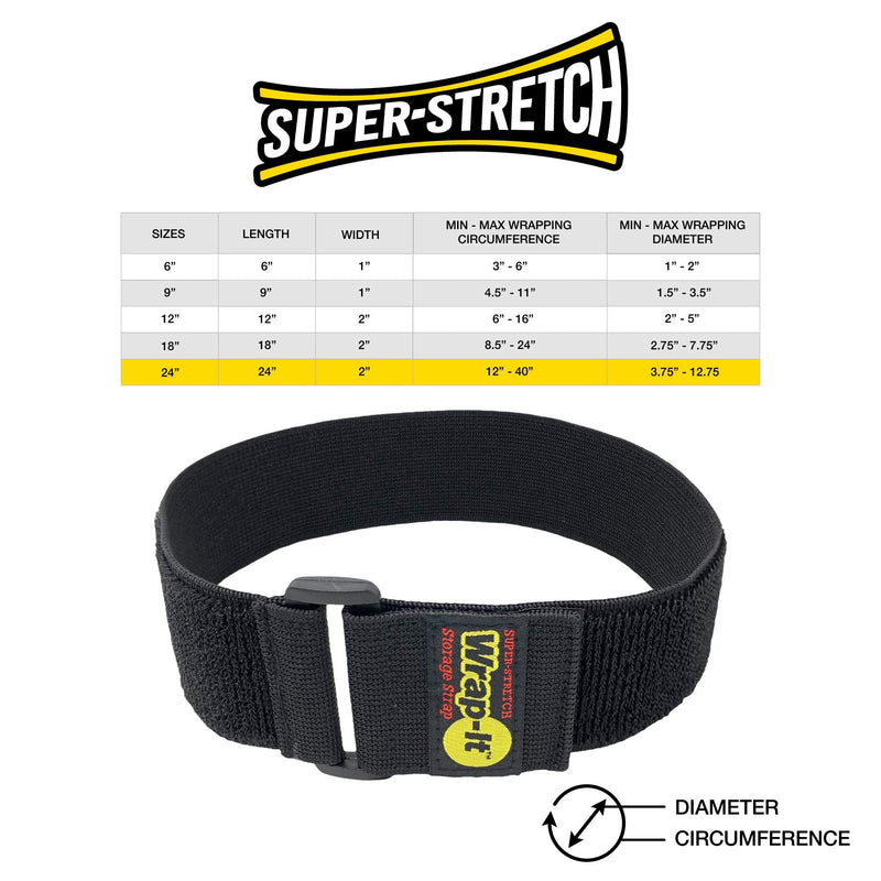 [AUSTRALIA] - Super-Stretch Wrap-It Storage Straps, 24" (4 Pack) - Elastic Hook and Loop Cinch Straps - Garden Hose Strap, Pool Hose Organizer, Cables Straps, Extension Cord Wrap, Garage and RV Storage Accessories 24" (4 Pack) Black