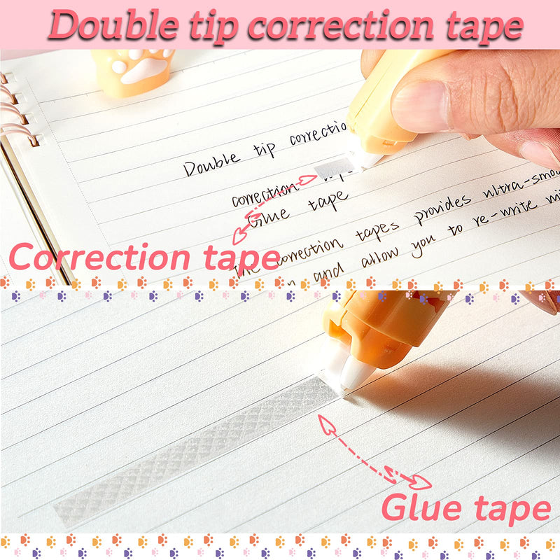  [AUSTRALIA] - 6 Pieces Cartoon Correction Tapes Includes 3 Cartoon Cat Paw Shaped Dual Tips Correction 3 Cat's Paw Shape White Correction Tape for Kids Students Office School Supplies