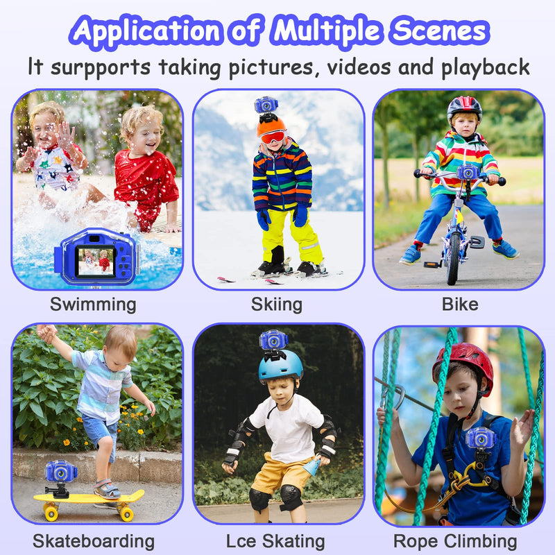  [AUSTRALIA] - DEKER Kids Waterproof Camera for 3-12 Year Old Boys Christmas Birthday Gifts Toys Children Mini Underwater Digital Action Camcorder, 2 Inch IPS Screen with 32GB Card (Dark Blue) Dark Blue