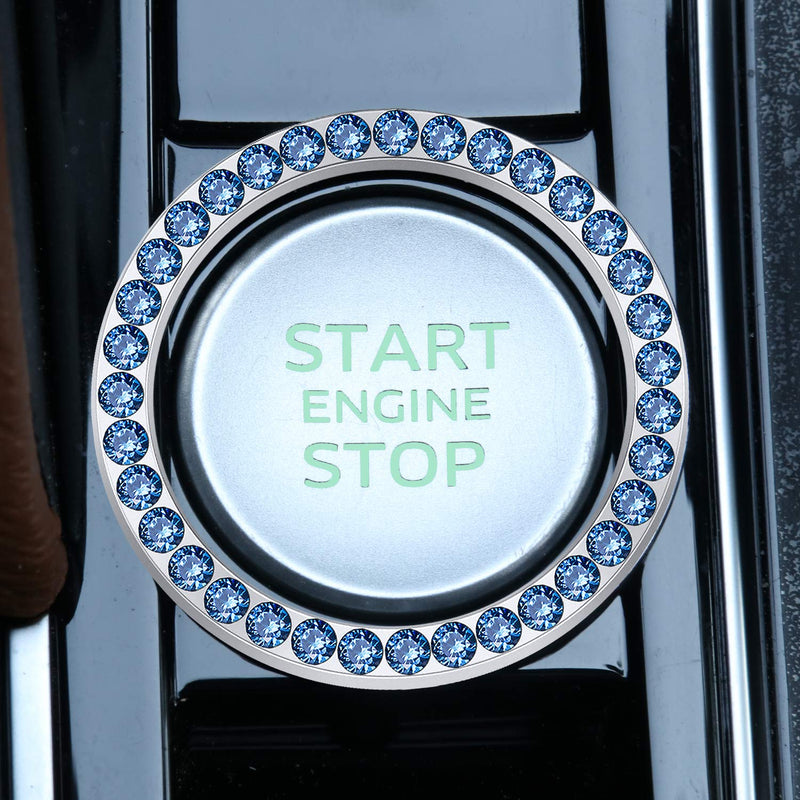 [AUSTRALIA] - LivTee 2 PCS Crystal Rhinestone Car Engine Start Stop Decoration Ring, Bling car Accessories, Push to Start Button, Key Ignition & Knob Bling Ring, Blue