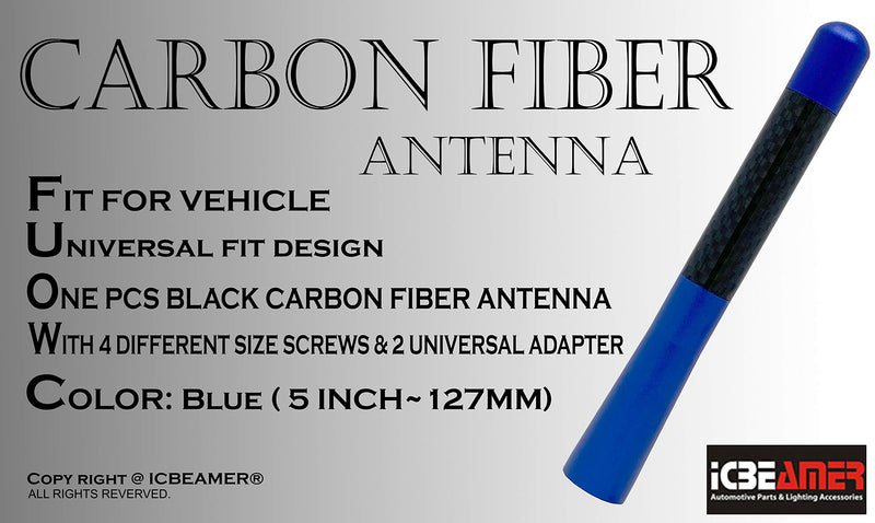 ICBEAMER 5" 127 mm Aluminum Blue w/Real Carbon Fiber Universal AM/FM Radio Antenna Screw-in Aerial Replacement 5" (127mm) - LeoForward Australia