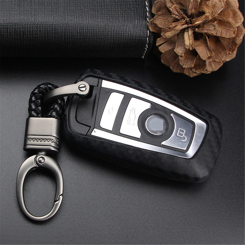  [AUSTRALIA] - M.JVisun Soft Silicone Rubber Carbon Fiber Texture Cover Protector for BMW Key Fob, Car Keyless Entry Remote Key Fob Case for BMW X3 X4 M5 M6 GT3 GT5 1 2 3 4 5 6 7 Series - Black - Weave Keychain