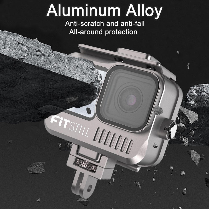  [AUSTRALIA] - FitStill 60M Aluminum Alloy Waterproof Case for Go Pro Hero11/ Hero10/ Hero9 Black, Protective Underwater with Bracket Accessories for Go Pro Hero 11/10/9 Black Action Camera