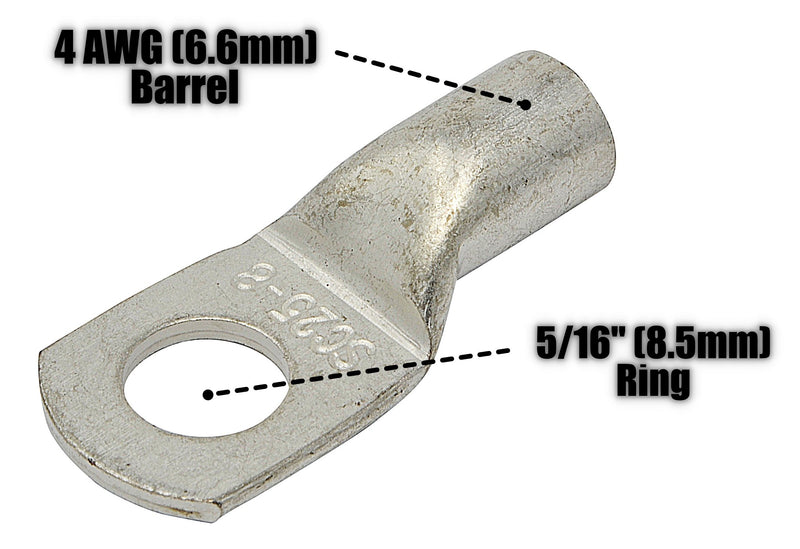 Simple Electric Solutions 4 Pack - 4 Guage - 5/16" Ring - Tinned Copper Marine Battery Welding Lug Terminal Connectors - Dual Wall Adhesive Heat Shrink Included 4 Awg - 5/16" Ring - LeoForward Australia