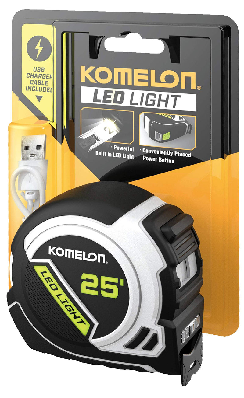  [AUSTRALIA] - Komelon LED Light Tape Measure, White/Black - 25ft. - 25LED