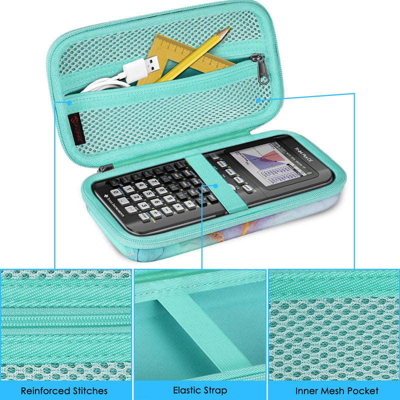  [AUSTRALIA] - Graphing Calculator Carrying Case for TI-84 Plus CE, Fintie Hard EVA Shockproof Protective Box for TI-84 Plus/TI-83 Plus CE/Casio fx-9750GII (Emerald Marble) Emerald Marble