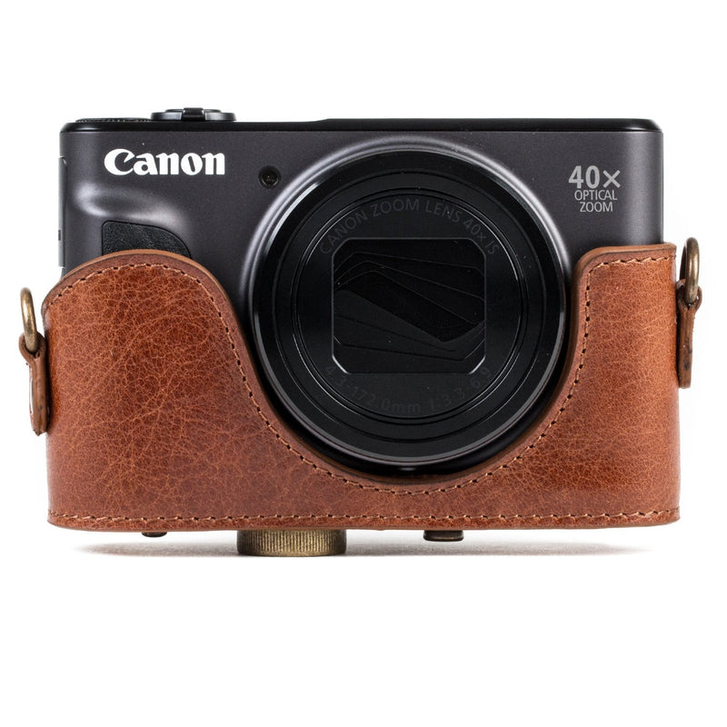  [AUSTRALIA] - MegaGear MG1177 Canon PowerShot SX740 HS, SX730 HS Ever Ready Genuine Leather Camera Case with Strap - Dark Brown