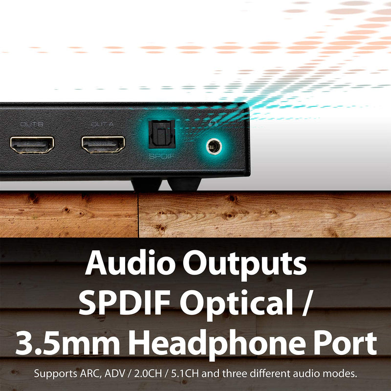  [AUSTRALIA] - Fosmon 4x2 HDMI Matrix Switch, 4 in 2 Out Matrix HDMI Switcher Splitter + SPDIF Optical or 3.5mm Headphone Port Audio Output, Support Ultra HD 4K, Full HD 1080P, 3D, ARC, 4Kx2K with IR Remote Control