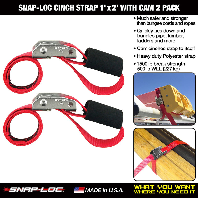  [AUSTRALIA] - CINCH STRAP 1"x2' CAM RED 2 PACK (Bungee Cord Alternative)