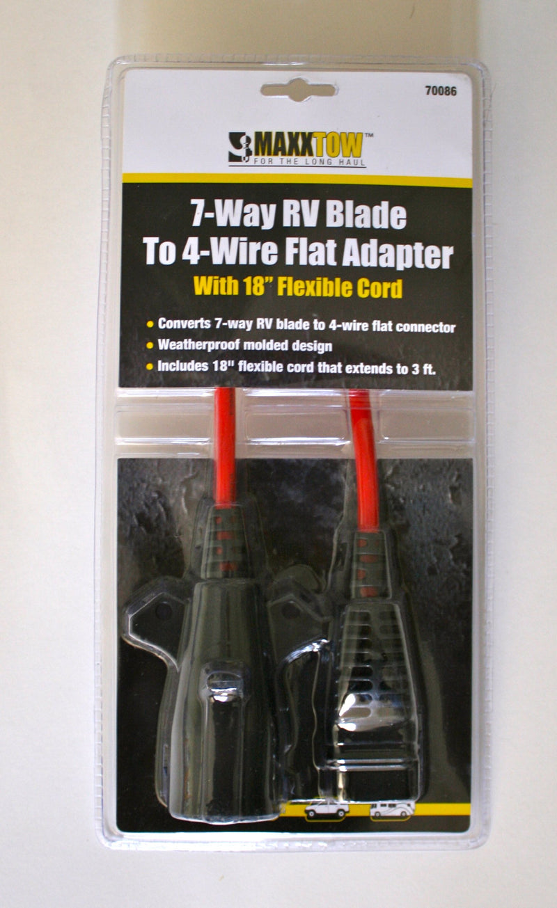  [AUSTRALIA] - MaxxHaul  70086 7-Way Round to 4-Way Flat Trailer Plug Adaptor with 18 Inch Flexible Cable Which Extends To 36 Inches