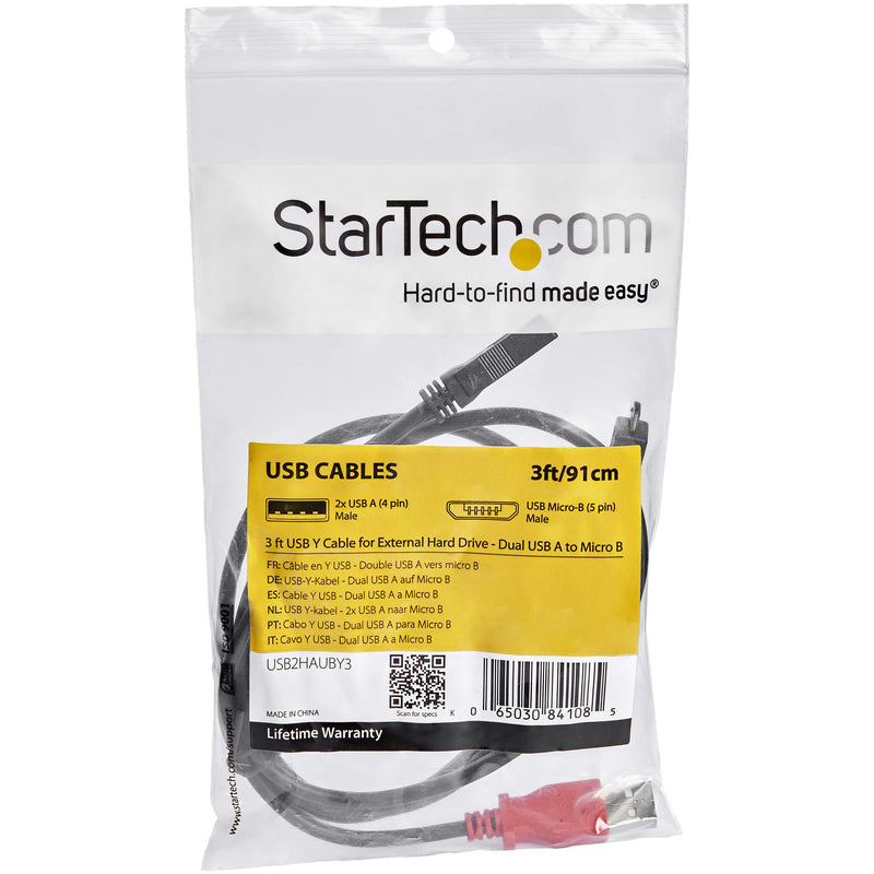 StarTech.com 3 ft. (0.9 m) USB to Micro USB Cable With Power Delivery - Dual USB 2.0 A to Micro-B - Power and Data - Y-Cable - Micro USB Cable (USB2HAUBY3) 3 ft / 1m - LeoForward Australia