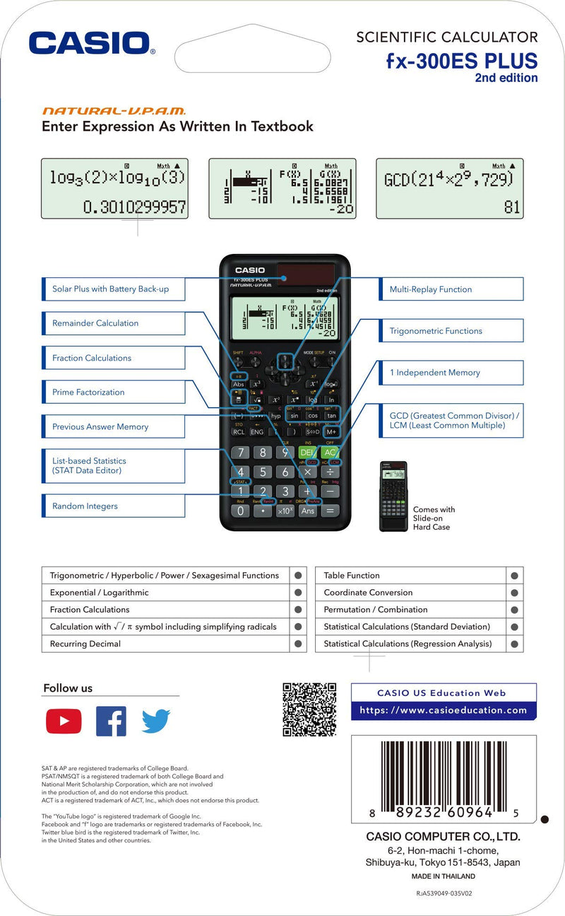  [AUSTRALIA] - Casio fx-300ESPLUS2 2nd Edition, Standard Scientific Calculator, Black