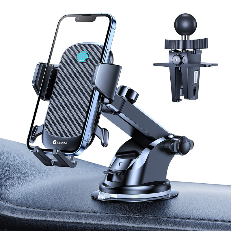  [AUSTRALIA] - VICSEED Auto Lock Phone Mount for Car [Super Strong Suction & No fall] Car Phone Holder Mount Adjustable Long Arm Hands Free Cell Phone Holder Car Windshield Dashboard Vent for All Phones & Thick Case