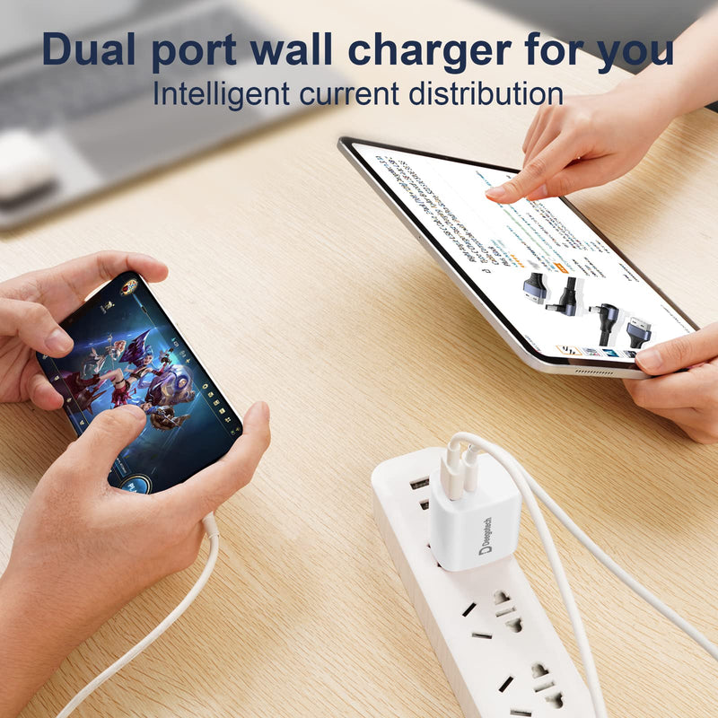  [AUSTRALIA] - USB Type C Charger, Deegotech 20W PD iPhone Fast Charger, Dual Port Foldable Plug Compatible with iPhone 14/14 Pro/14 Pro max/13 Pro max/12/11/X/SE3, iPad Pro White 1Pack