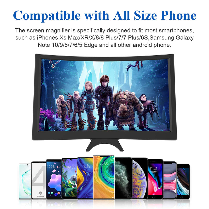  [AUSTRALIA] - 14" Curved Screen Magnifier for Cell Phone -3D HD Magnifing Projector Screen Enlarger for Movies, Videos, and Gaming – Foldable Phone Stand Holder with Screen Amplifier–Compatible with All Smartphones