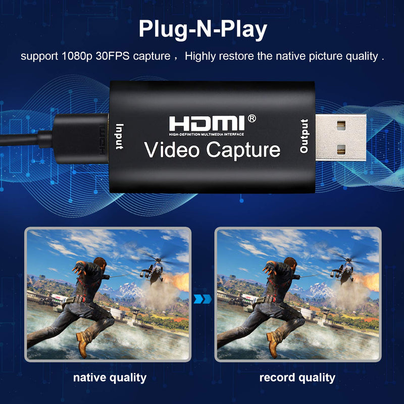  [AUSTRALIA] - MYPIN Audio Video Game Capture Card HDMI to USB 2.0 1080p Video Recorder Live Streaming for Gaming, Streaming, Teaching, Video Conference Compact HDMI Video Capture Device