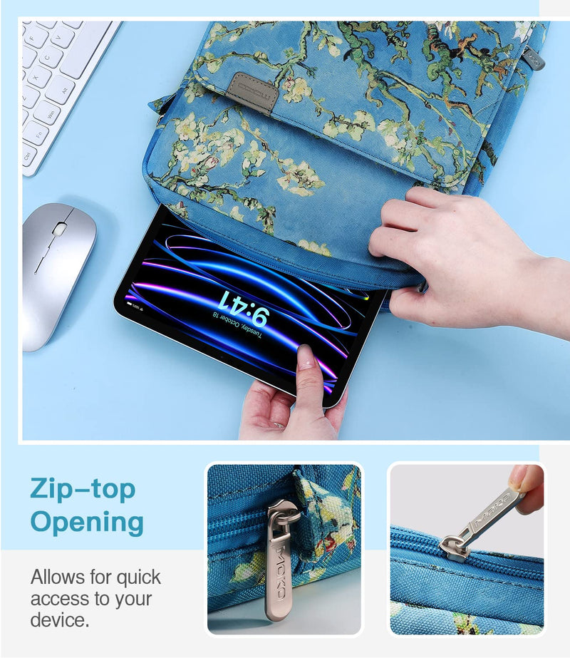  [AUSTRALIA] - MoKo 9-11 Inch Tablet Sleeve Bag Fits iPad air 5 10.9" 2022, iPad Pro 11 M2 2022-2018, iPad 10th 10.9, Air 4 10.9, Galaxy Tab S8/A8/A7 2022, Handle Carrying Case with Shoulder Strap, Apricot Flower
