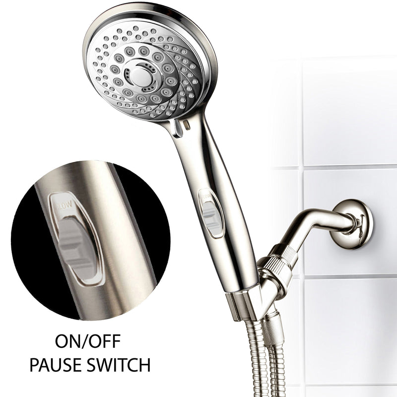 HotelSpa 7-Setting Ultra-Luxury Handheld Shower-Head with Patented On/Off Pause Switch (Brushed Nickel/Chrome) - LeoForward Australia