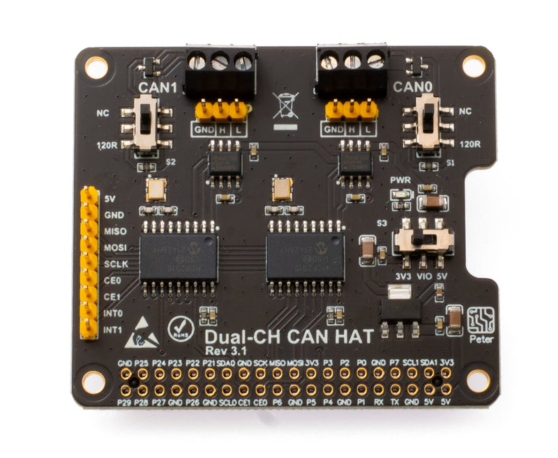  [AUSTRALIA] - XICOOLEE Dual-CH Can Bus Expansion Hat for Raspberry Pi, with 2-channel CAN interface communication, dual chips MCP2515 and ATA6561