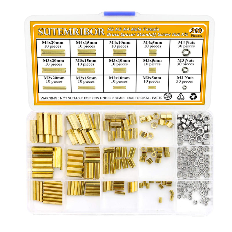 Sutemribor 420PCS M2 M3 M4 Male Female Hex Brass Spacer Standoff Screw Nut Assortment Kit - LeoForward Australia