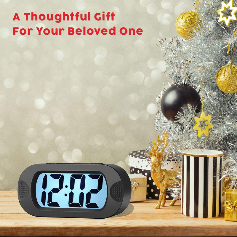  [AUSTRALIA] - Kids Alarm Clock - Plumeet Large Digital LCD Travel Alarm Clocks with Snooze and Night Light - Ascending Sound and Handheld Sized - Best Gift for Kids (Black) Black