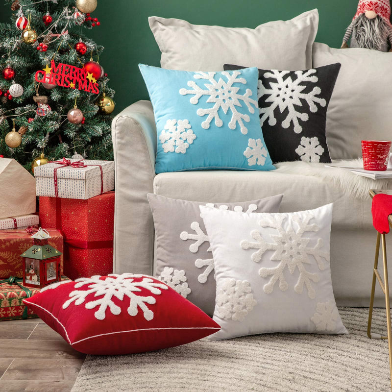  [AUSTRALIA] - MIULEE Pack of 2 Canvas Decorative Christmas Snowflake Throw Pillow Covers Embroidery Cushion Cases Holiday Decor Soft Pillowcases for Couch Sofa Bedroom Car（White, 18x18in） 18"x18" White