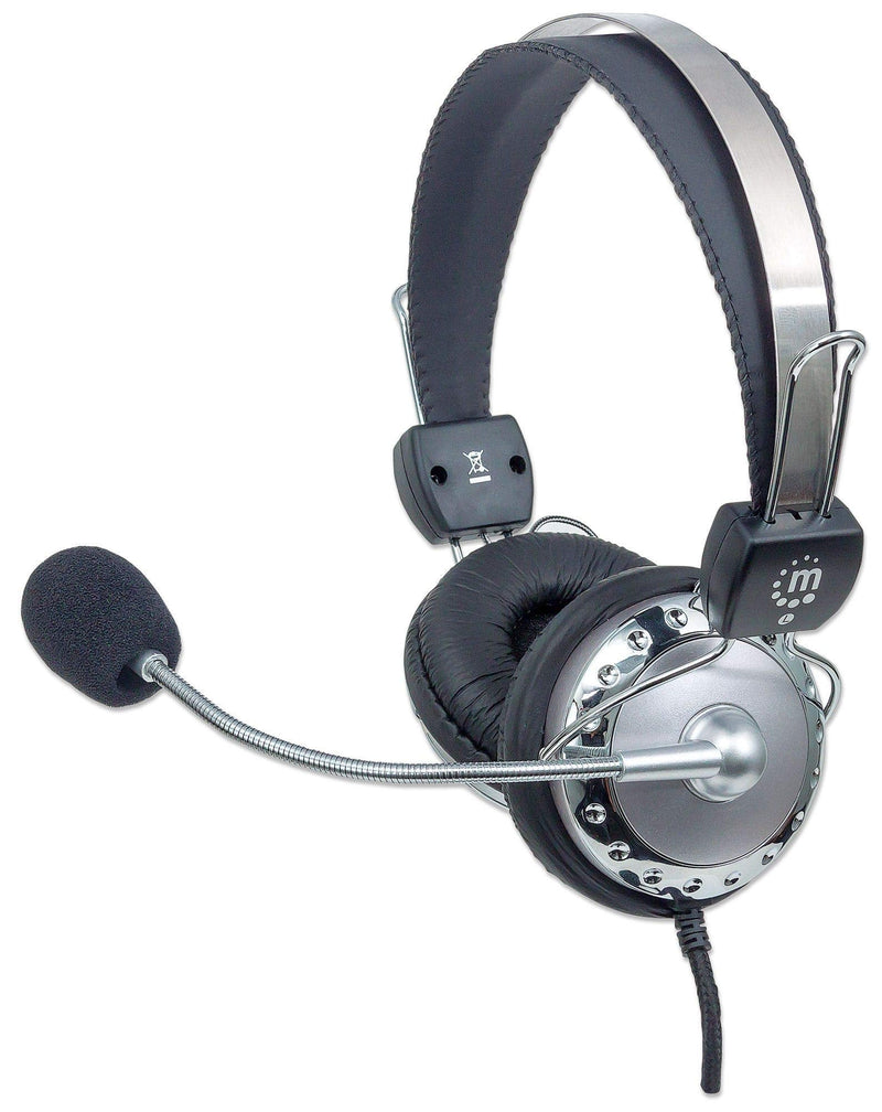  [AUSTRALIA] - Manhattan Stereo Headset with Flexible Microphone, 8 ft. Connecting Cable with Two 3.5 mm Plugs for Audio & Microphone, Volume Control - for Desktop, Laptop, Computers – 175517