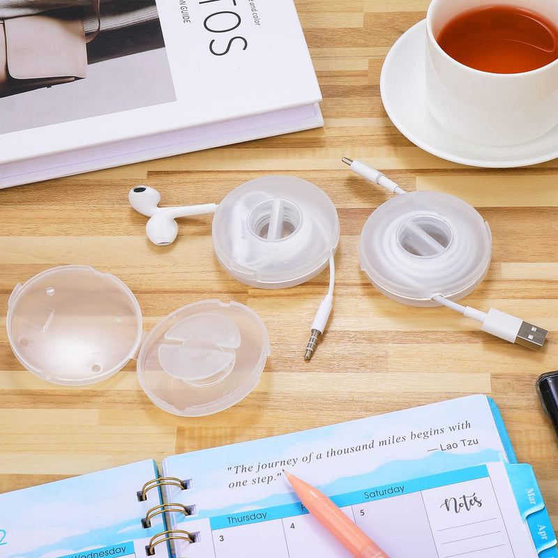  [AUSTRALIA] - 9 Pcs Charging Cord Organizer Portable Charger Cord Holder Round Storage Cable Winder Retractable Cable Management Flexible USB Cable Reel for Home Office Classroom, Transparent