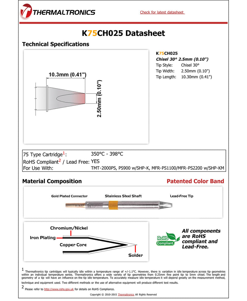  [AUSTRALIA] - Thermaltronics K75CH025 Chisel 30deg 2.5mm (0.10in)