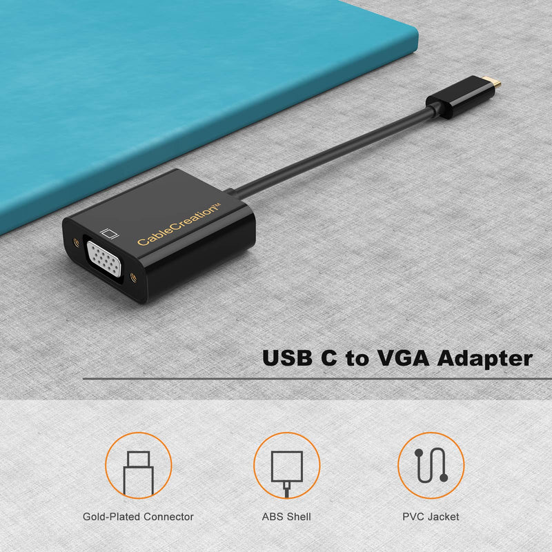 USB C to VGA Adapter, CableCreation USB Type C to VGA Converter, Compatible with MacBook Pro 2020, Mac Mini, Surface Book 2, Chromebook Pixel, Dell XPS 13, iPad Pro 2020, Galaxy S20, S10 Plus, Black Black+ABS Shell - LeoForward Australia