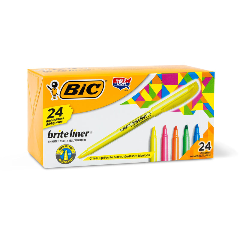  [AUSTRALIA] - BIC Brite Liner Highlighter, Chisel Tip, Assorted Colors, 24-Count, Chisel Tip for Broad Highlighting or Fine Underlining