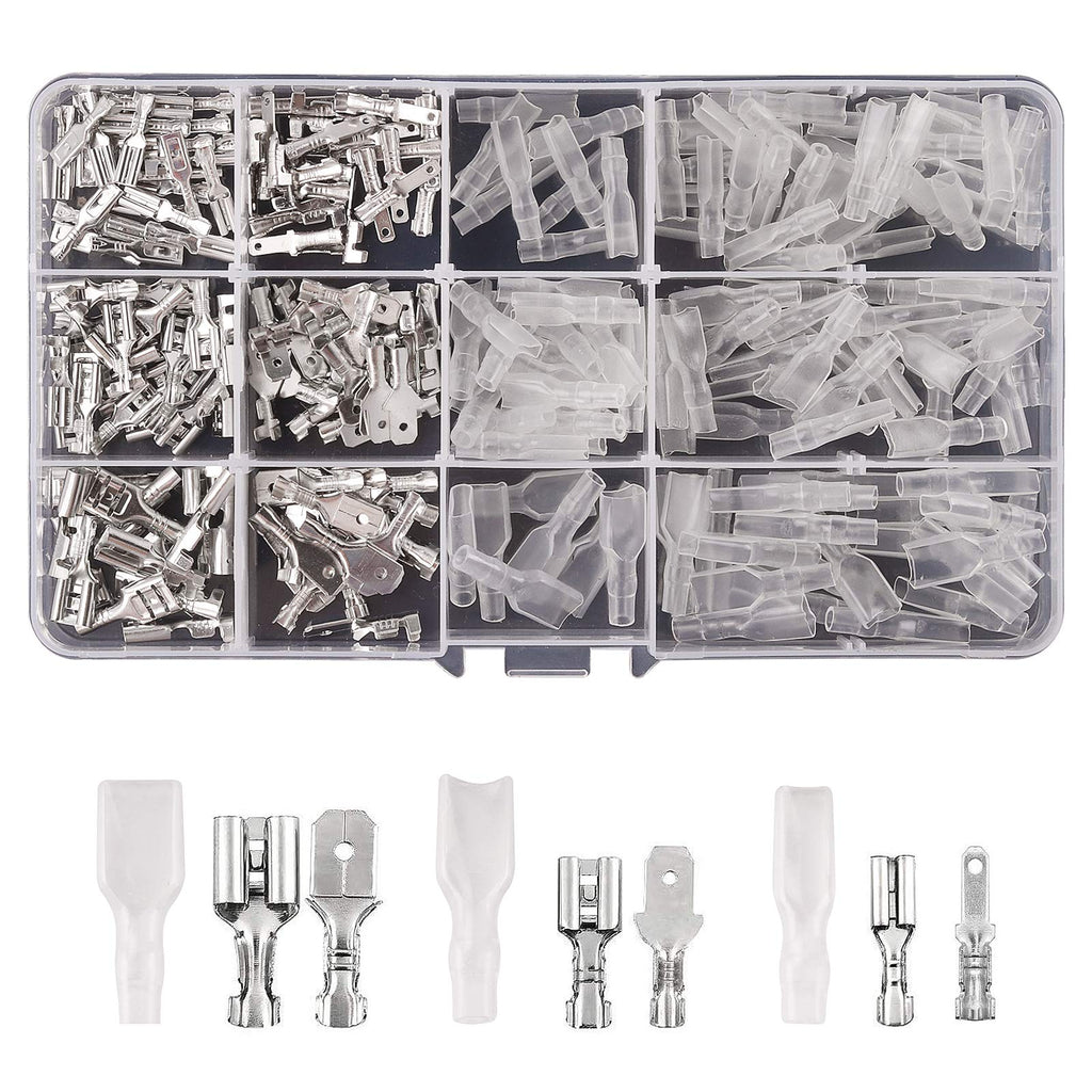  [AUSTRALIA] - Kinstecks 270PCS 2.8mm 4.8mm 6.3mm Wire Spade Connector Male and Female Quick Splice Wire Crimp Terminal Block with Insulating Sleeve Assortment Kit for DIY Electrical Motorcycle Vehicle Boat