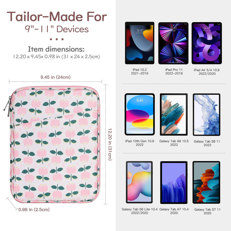  [AUSTRALIA] - Dadanism 9-11 Inch Tablet Sleeve Bag Carrying Case for iPad 10.2 2021-2019, iPad Pro 11 2022-2018, iPad Air 5th/4th 10.9, iPad 10th Gen 10.9 2022, Galaxy Tab S9 A8 S8 S6 Lite, Pink Tulip