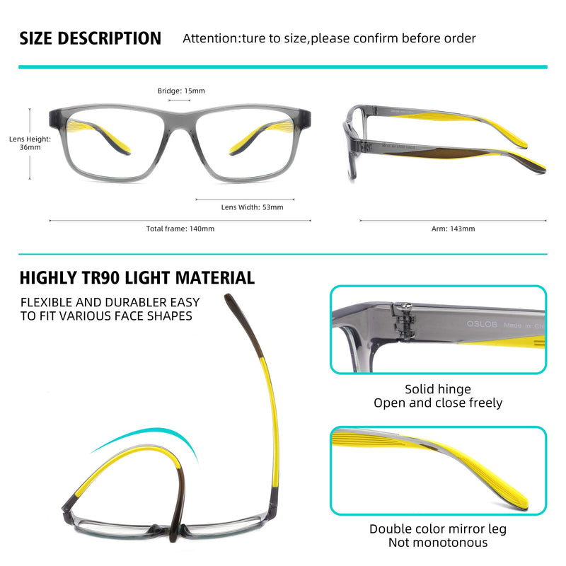  [AUSTRALIA] - 2 Pack Blue Light Blocking Glasses for Men TR90 Frame TV Phone Computer Gaming Eyeglasses Anti Glare Eye Strain UV400 Protection Grey and Black Grey With Yellow and Black
