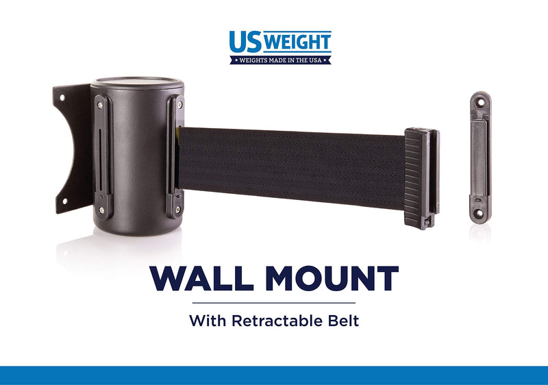  [AUSTRALIA] - US Weight U2500 Crowd Control Wall Mount with 8' Black Retractable Belt with Safe Braking System and Locking Button 8'