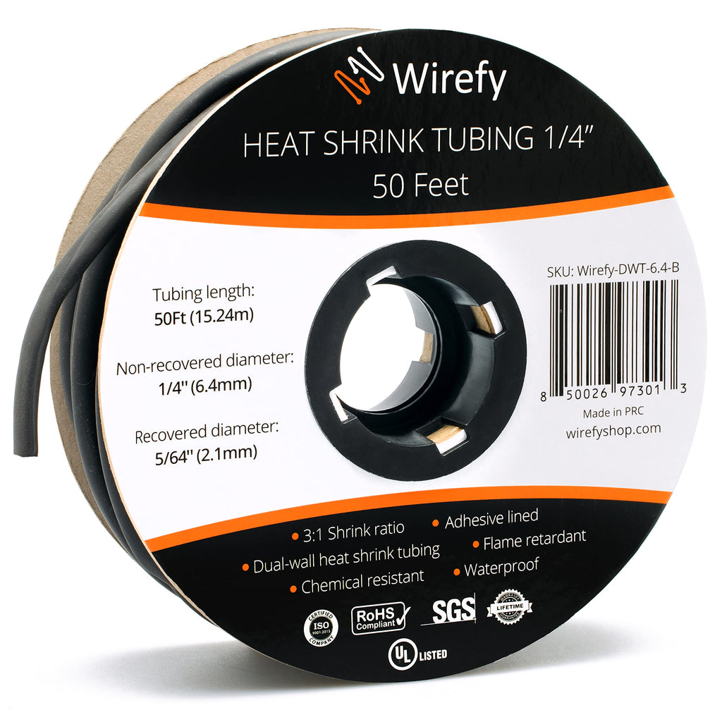  [AUSTRALIA] - Wirefy Heat Shrink Tube Metrware with Adhesive 15 m - 3:1 Shrink Ratio, Double-Walled Heat Shrink Tube Waterproof - Heat Shrink Tube Set Black Diameter 6.4 mm 6.4 mm