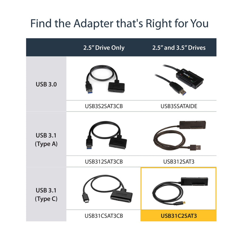  [AUSTRALIA] - StarTech.com USB C to SATA Adapter Cable - for 2.5 / 3.5” SATA Drives - 10Gbps - USB 3.1 - SATA to USB Adapter - External Hard Drive Cable (USB31C2SAT3) 2.5"/3.5"
