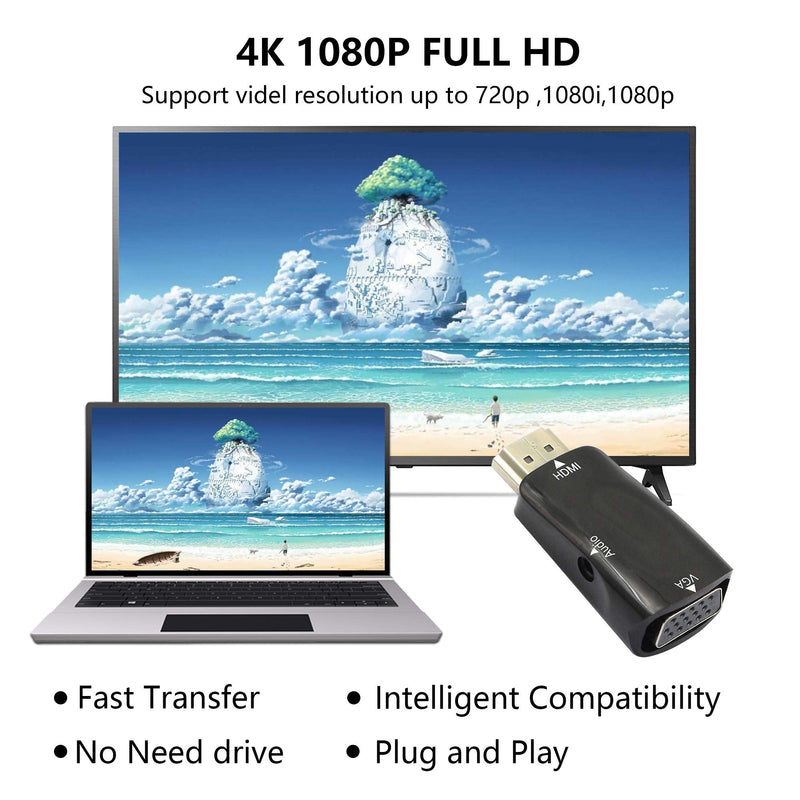  [AUSTRALIA] - YACSEJAO HDMI to VGA Adapter，1080P HDMI Male to VGA Female Converter with Audio Compatible with Monitor, Laptop, Computer, PC, Desktop, Projector, HDTV, Chromebook, Ultrabooks and More